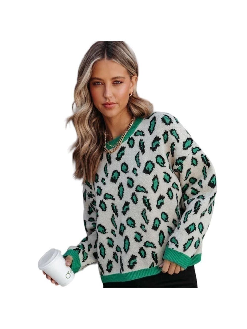 VICI Amazonia Green Leopard Print Sweater large New with tags